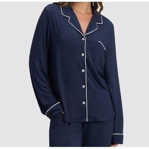 Cozy Earth Bamboo Stretch-Knit Pajama Top Women's XL Navy Long Sleeve NWT
